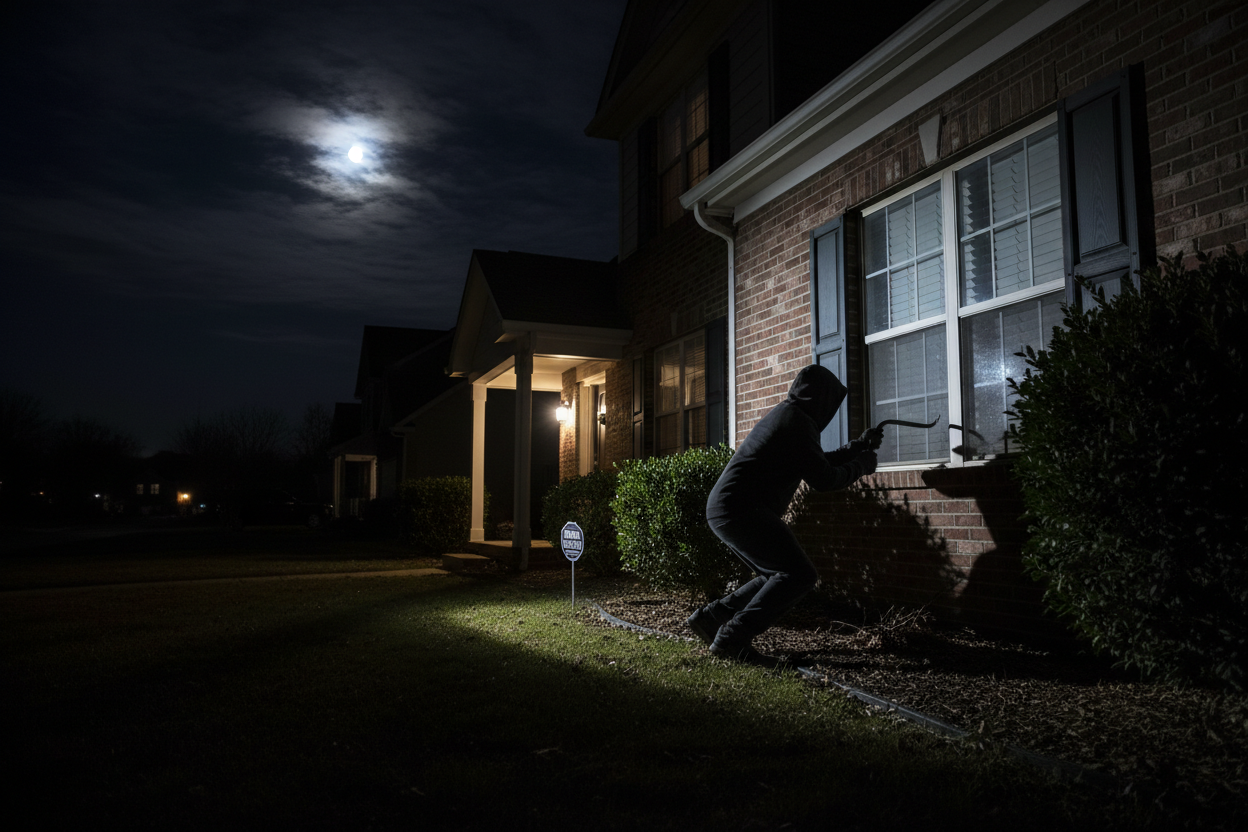 Einbreicher der versucht in ein Einfamilienhaus einzubrechen.